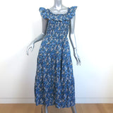 SEA Off-Shoulder Midi Dress Blue Floral Print Smocked Cotton Size Extra Small