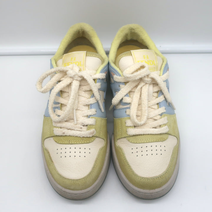 Fendi Match Sneakers Yellow Suede &amp; Light Blue Leather Size 38