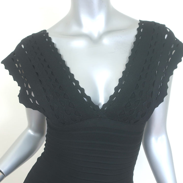 Herve Leger Karolina Laser Cut Mini Bandage Dress Black Size Extra Small