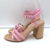 Gianvito Rossi Wicker Sandals Pink Leather Size 36 Ankle Strap Heels NEW