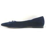 Sarah Flint Buttoned Pointed Toe Flats Navy Scalloped Suede Size 36.5