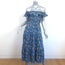 SEA Off-Shoulder Midi Dress Blue Floral Print Smocked Cotton Size Extra Small
