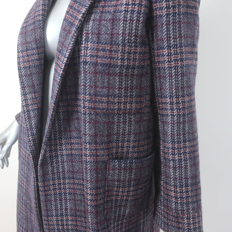 THE GREAT Plaid Open-Front Coat Dark Gray Wool-Blend Size 1
