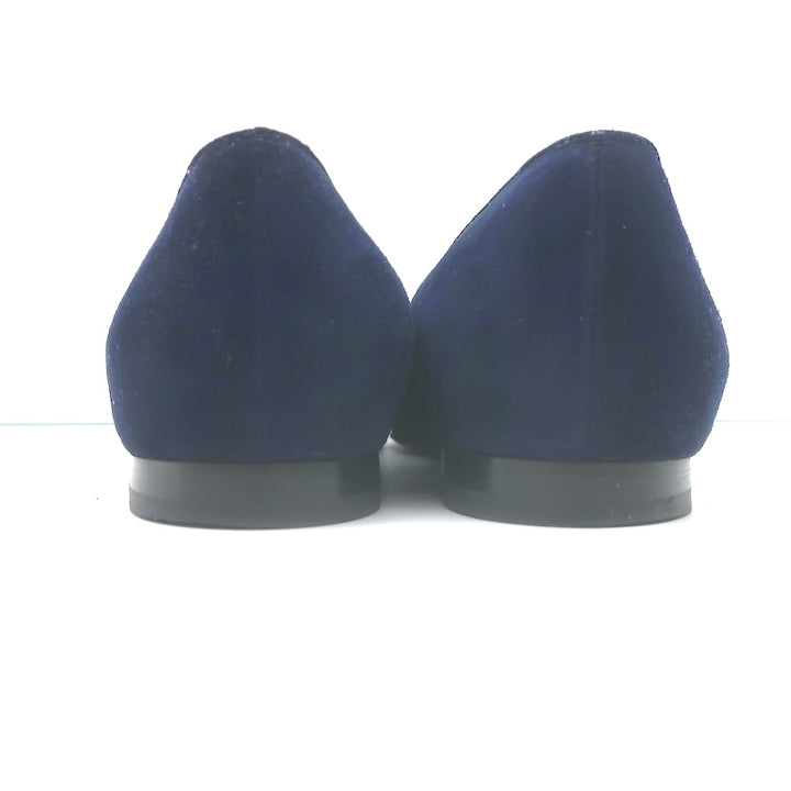 Sarah Flint Buttoned Pointed Toe Flats Navy Scalloped Suede Size 36.5