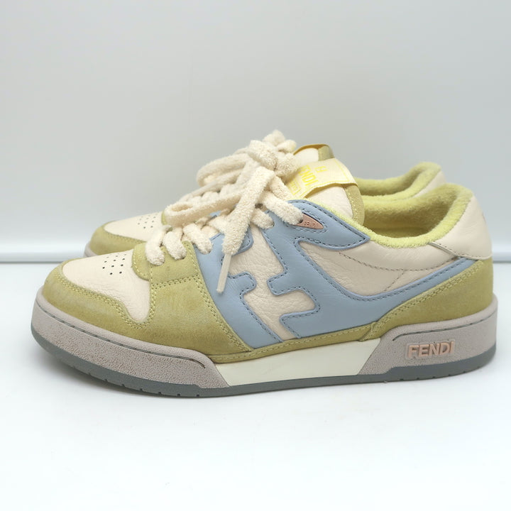 Fendi Match Sneakers Yellow Suede &amp; Light Blue Leather Size 38