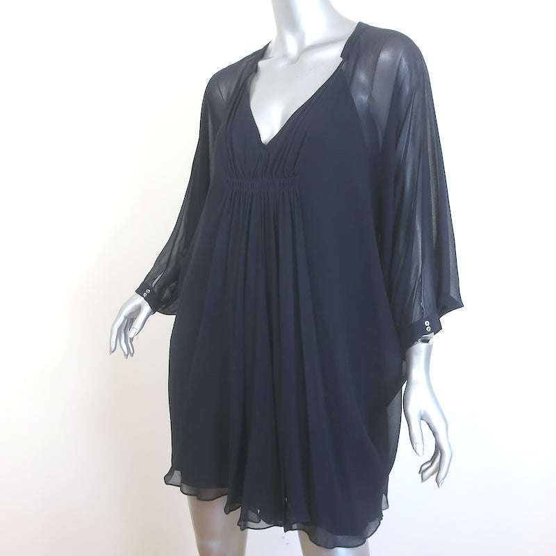 Diane von Furstenberg Fleurette Dolman Sleeve Mini Dress Black Chiffon Size 6