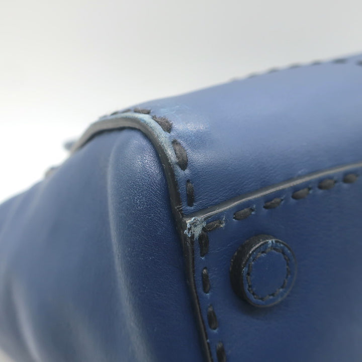 Prada City Calf Stitched Twin Pocket Tote Navy Leather Crossbody Bag