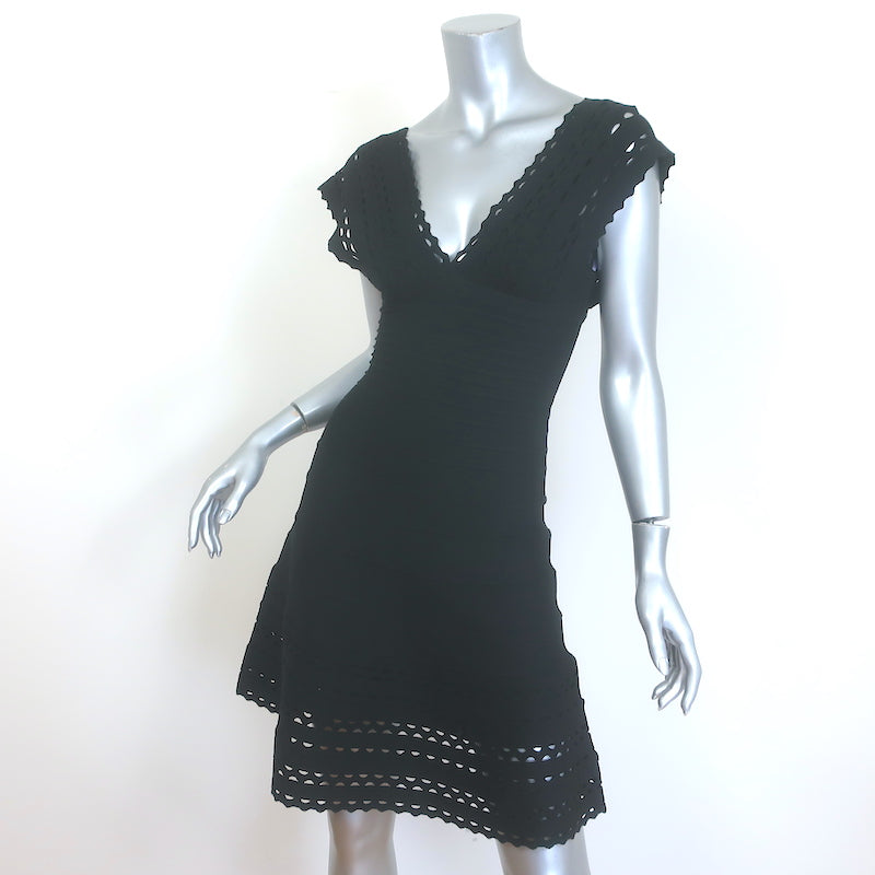 Herve Leger Karolina Laser Cut Mini Bandage Dress Black Size Extra Small