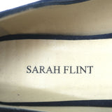Sarah Flint Buttoned Pointed Toe Flats Navy Scalloped Suede Size 36.5