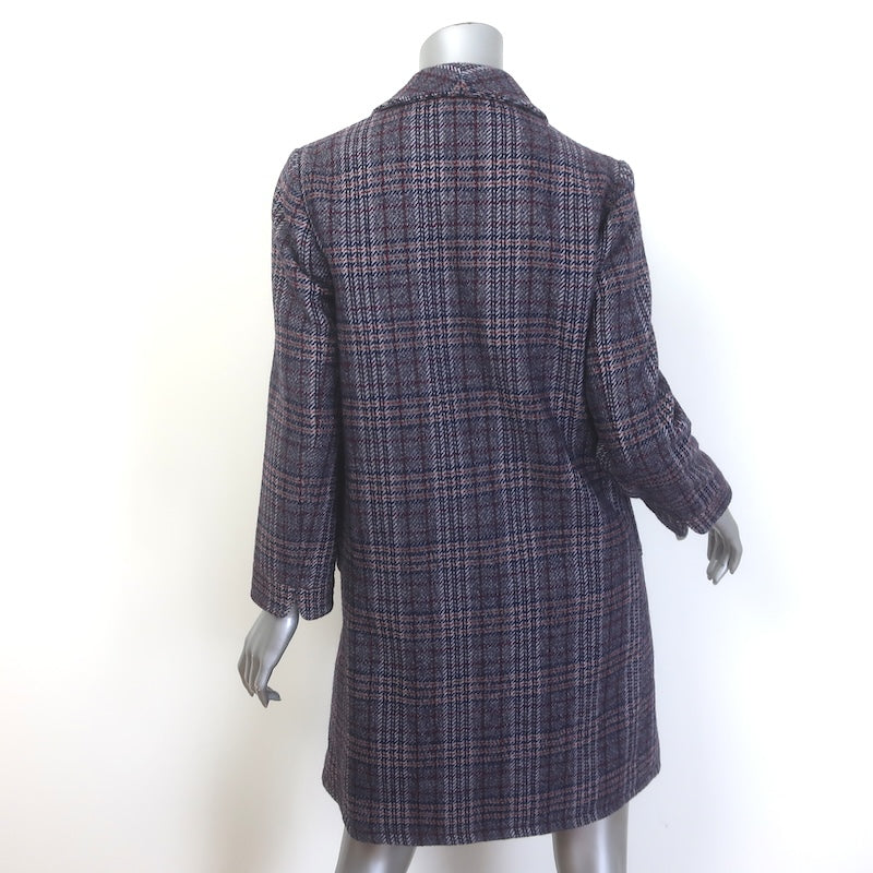THE GREAT Plaid Open-Front Coat Dark Gray Wool-Blend Size 1