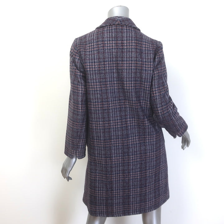 THE GREAT Plaid Open-Front Coat Dark Gray Wool-Blend Size 1