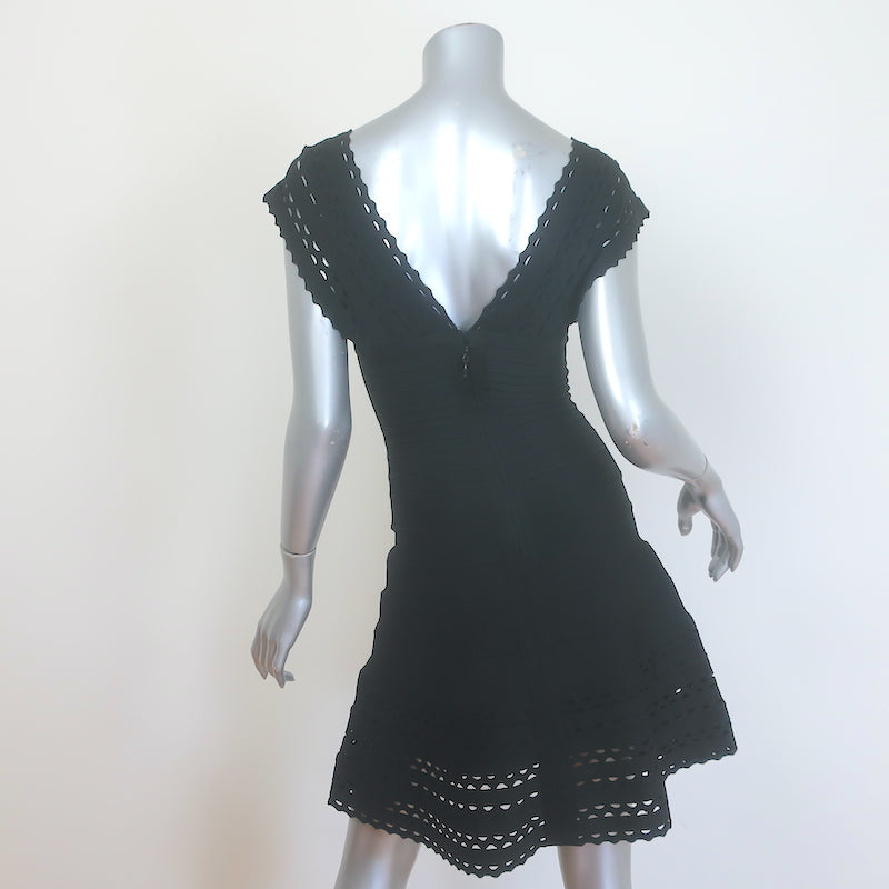 Herve Leger Karolina Laser Cut Mini Bandage Dress Black Size Extra Small