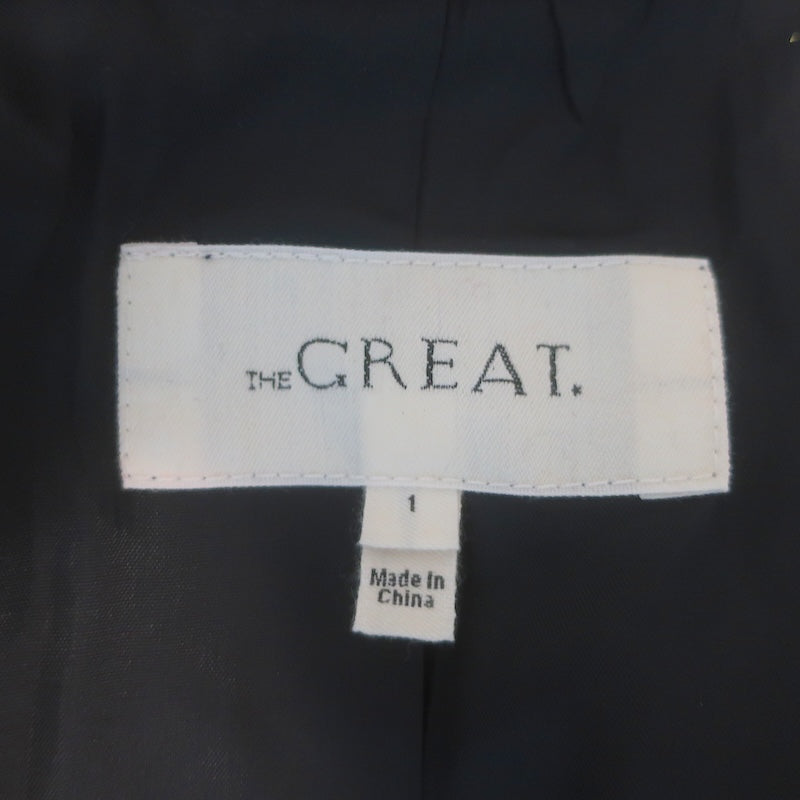 THE GREAT Plaid Open-Front Coat Dark Gray Wool-Blend Size 1
