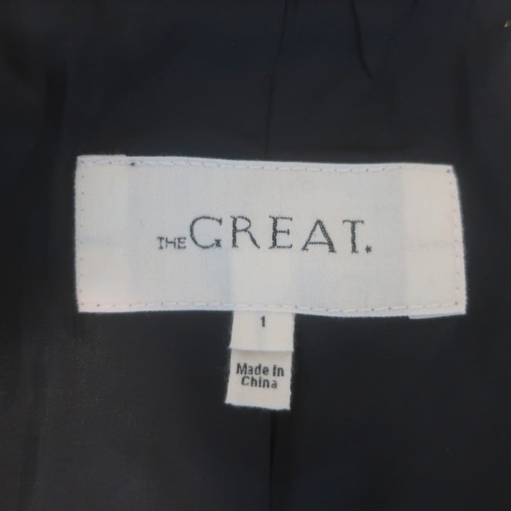 THE GREAT Plaid Open-Front Coat Dark Gray Wool-Blend Size 1
