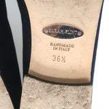 Sarah Flint Buttoned Pointed Toe Flats Navy Scalloped Suede Size 36.5