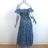 SEA Off-Shoulder Midi Dress Blue Floral Print Smocked Cotton Size Extra Small