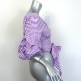 Johanna Ortiz Rosemary Gingham Wrap Top Lavender/White Size Extra Small