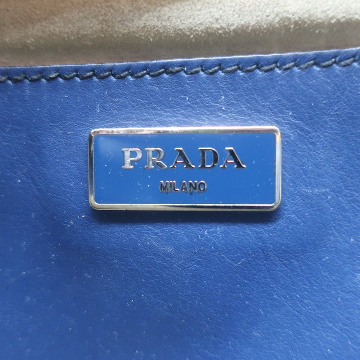 Prada City Calf Stitched Twin Pocket Tote Navy Leather Crossbody Bag
