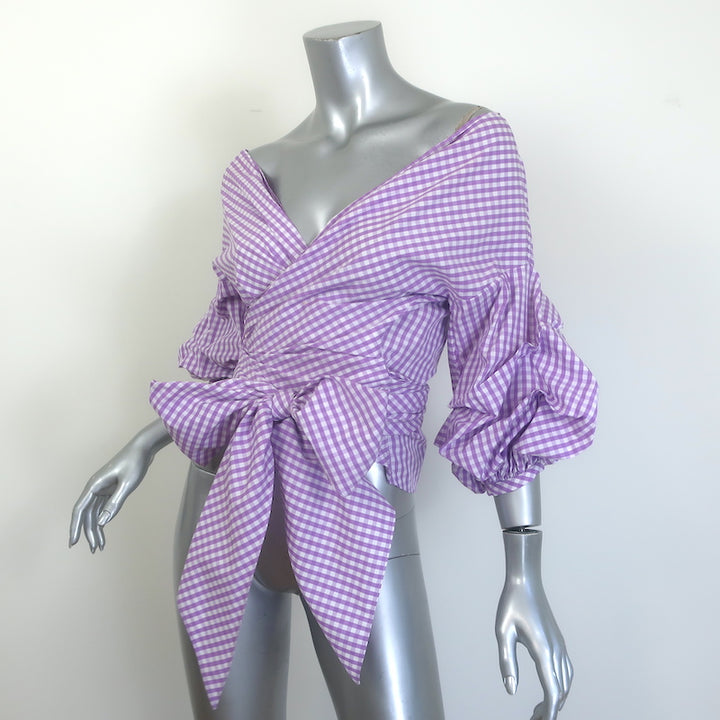 Johanna Ortiz Rosemary Gingham Wrap Top Lavender/White Size Extra Small