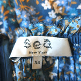 SEA Off-Shoulder Midi Dress Blue Floral Print Smocked Cotton Size Extra Small