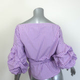 Johanna Ortiz Rosemary Gingham Wrap Top Lavender/White Size Extra Small