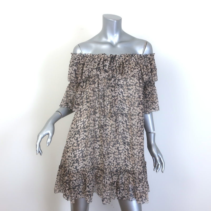 Zimmermann Prima Cherry Frill Ruffled Mini Dress Black/Cream Silk Chiffon Size 1