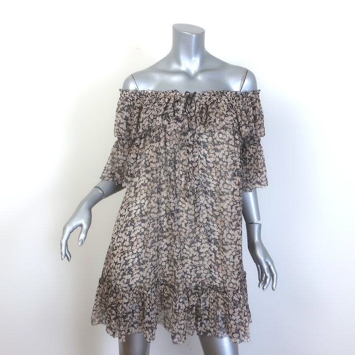 Zimmermann Prima Cherry Frill Ruffled Mini Dress Black/Cream Silk Chiffon Size 1