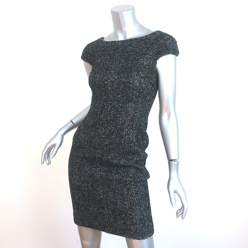Dolce &amp; Gabbana Tweed Mini Dress Black Wool-Angora Size 36 Cap Sleeve Sheath