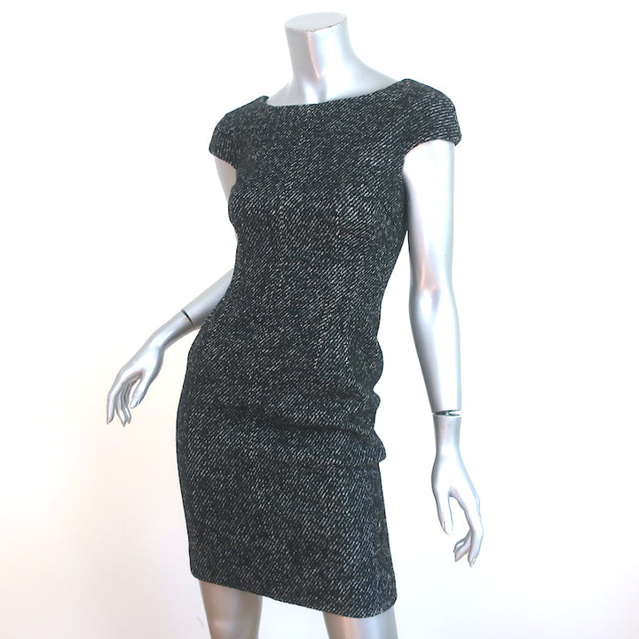 Dolce &amp; Gabbana Tweed Mini Dress Black Wool-Angora Size 36 Cap Sleeve Sheath