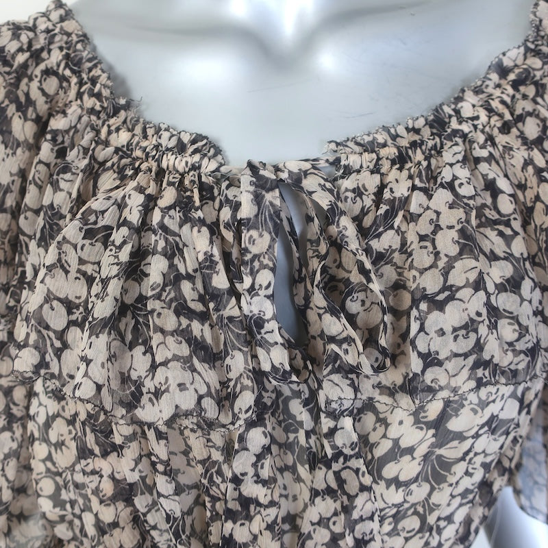 Zimmermann Prima Cherry Frill Ruffled Mini Dress Black/Cream Silk Chiffon Size 1