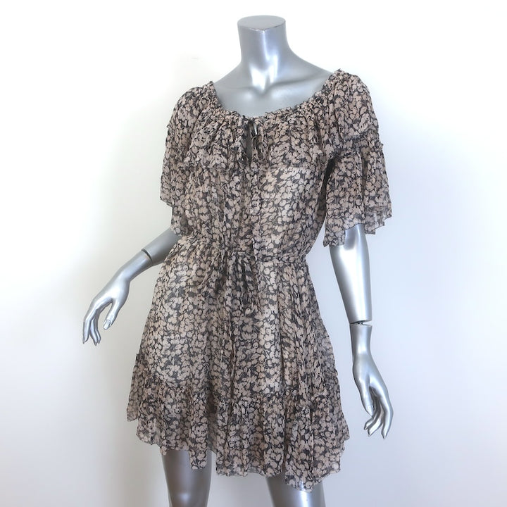 Zimmermann Prima Cherry Frill Ruffled Mini Dress Black/Cream Silk Chiffon Size 1