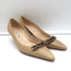 Manolo Blahnik Chain Link-Embellished Kitten Heel Pumps Beige Leather Size 38.5