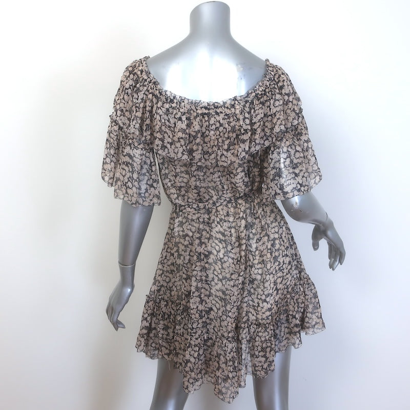 Zimmermann Prima Cherry Frill Ruffled Mini Dress Black/Cream Silk Chiffon Size 1