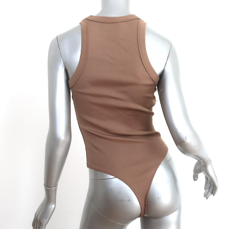 ANINE BING Ty Thong Bodysuit Brown Ribbed Knit Size Small NEW