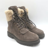 Moncler Patty Scarpa Shearling Lace-Up Ankle Boots Dark Taupe Suede Size 38 NEW