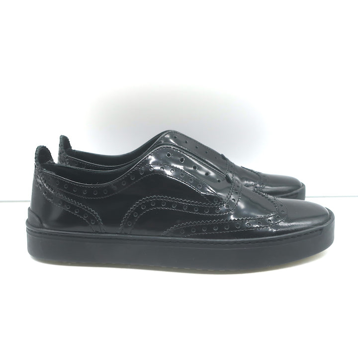 Rag &amp; Bone Meli Laceless Brogue Sneakers Black Polished Leather Size 37