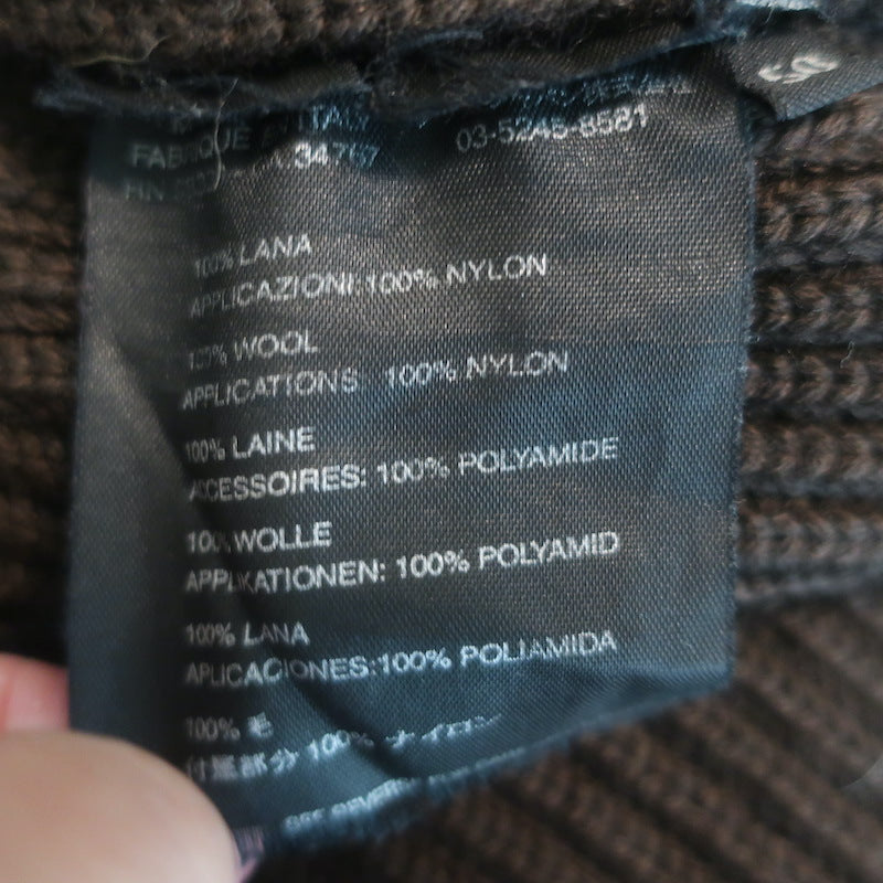 Prada Ribbed Knit Zip-Up Cardigan Sweater Dark Brown Wool Size 50