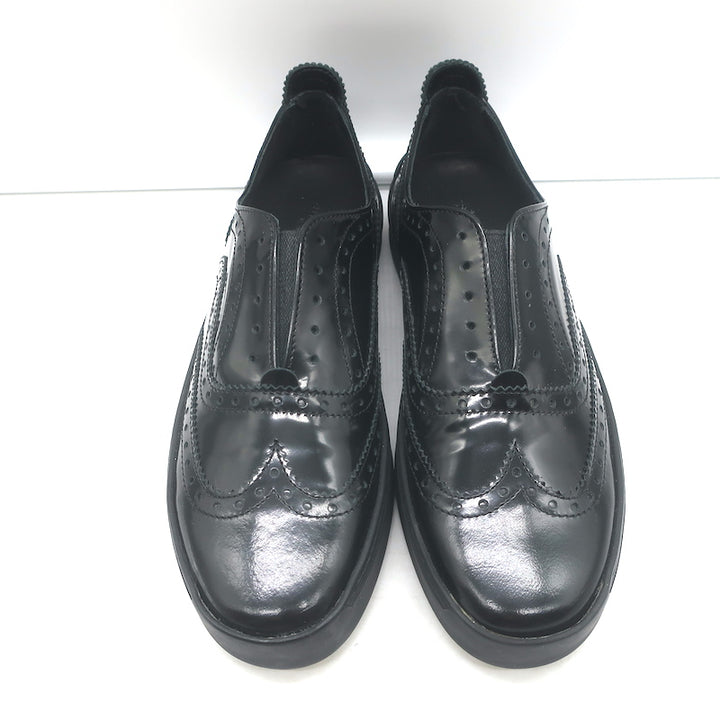 Rag &amp; Bone Meli Laceless Brogue Sneakers Black Polished Leather Size 37