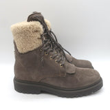 Moncler Patty Scarpa Shearling Lace-Up Ankle Boots Dark Taupe Suede Size 38 NEW