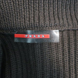 Prada Ribbed Knit Zip-Up Cardigan Sweater Dark Brown Wool Size 50