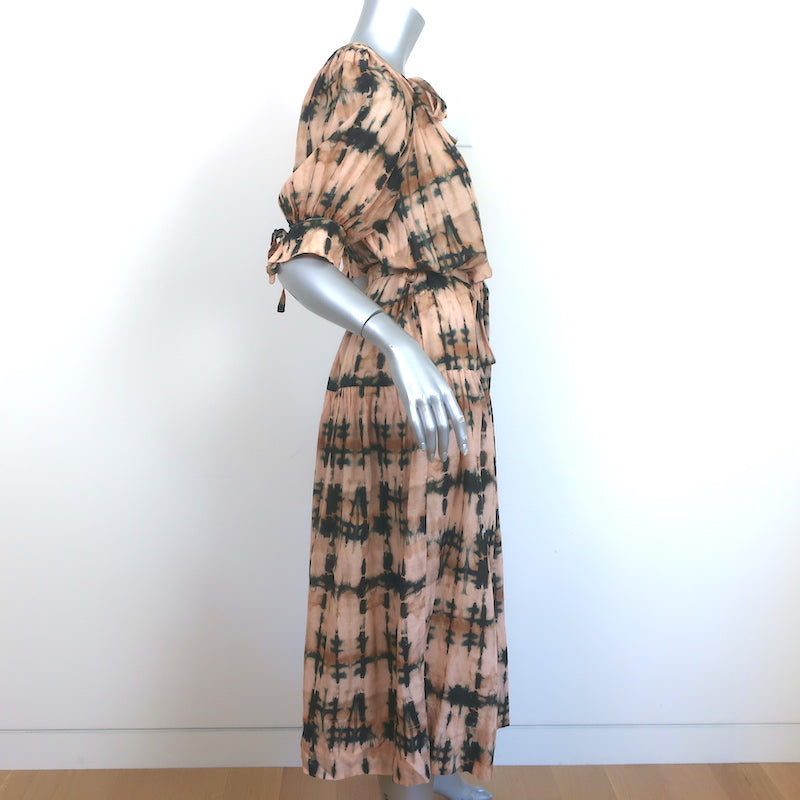 Ulla Johnson Midi Dress Selena Beige Tie Dye Cotton-Blend Size Small