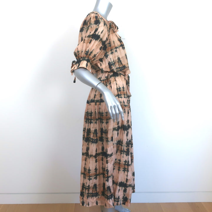 Ulla Johnson Midi Dress Selena Beige Tie Dye Cotton-Blend Size Small