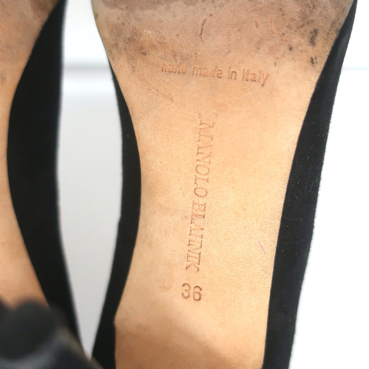 Manolo Blahnik BB 105 Pumps Black Suede Size 36 Pointed Toe Heels