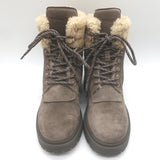 Moncler Patty Scarpa Shearling Lace-Up Ankle Boots Dark Taupe Suede Size 38 NEW