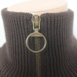 Prada Ribbed Knit Zip-Up Cardigan Sweater Dark Brown Wool Size 50