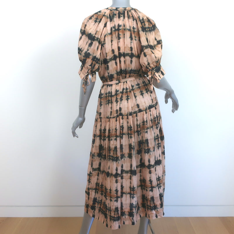 Ulla Johnson Midi Dress Selena Beige Tie Dye Cotton-Blend Size Small