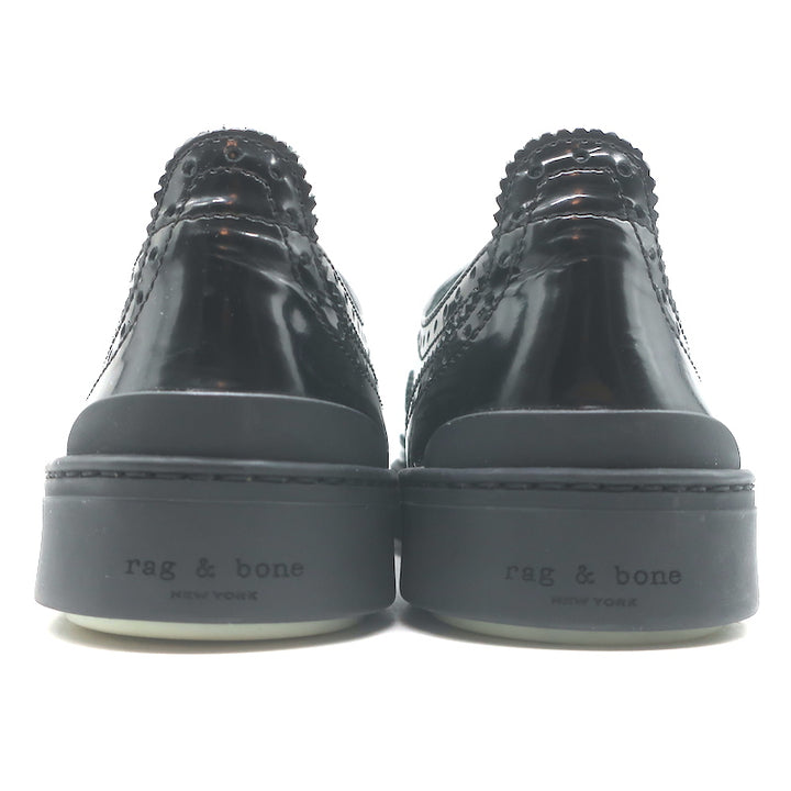 Rag &amp; Bone Meli Laceless Brogue Sneakers Black Polished Leather Size 37