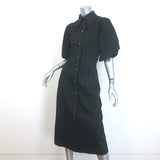 GANNI Pinstriped Puff Sleeve Midi Shirtdress Black Stretch Twill Size 32