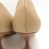 Manolo Blahnik Chain Link-Embellished Kitten Heel Pumps Beige Leather Size 38.5