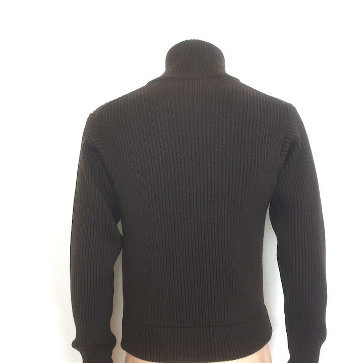Prada Ribbed Knit Zip-Up Cardigan Sweater Dark Brown Wool Size 50